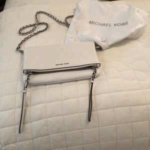Beautiful Optic White with sliver and leather detailing crossbody purse